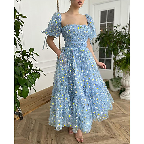 

Women's A Line Dress Maxi long Dress Sky Blue Short Sleeve Solid Color Summer Casual 2021 S M L XL