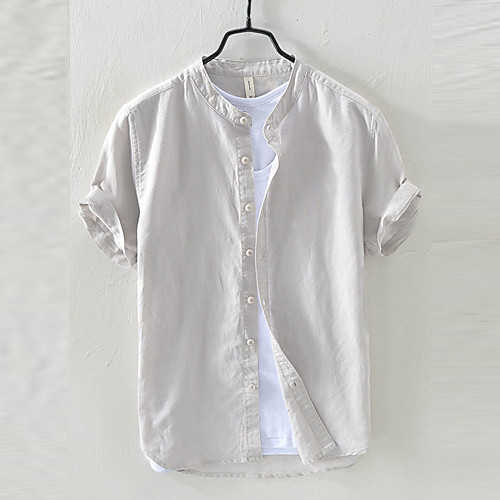 

Men's Shirt non-printing Solid Color Plus Size Short Sleeve Casual Tops Simple Lightweight Comfortable Standing Collar Gray White Navy Blue