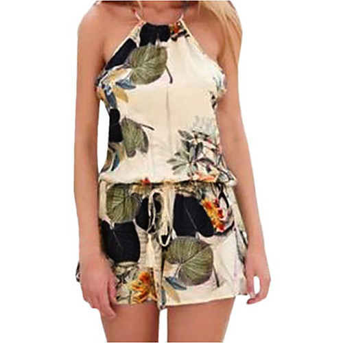 

Women's Boho Off Shoulder Rainbow Romper Floral Print