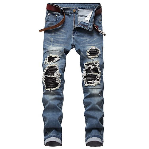 

Men's Chino Ripped Casual Weekend Skinny Jeans Pants Solid Colored Full Length Pocket Blue Black