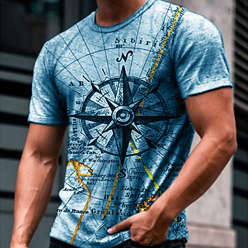 

Men's Tee T shirt 3D Print Graphic Prints Compass Print Short Sleeve Daily Tops Casual Designer Big and Tall Round Neck Blue Gray Green / Summer