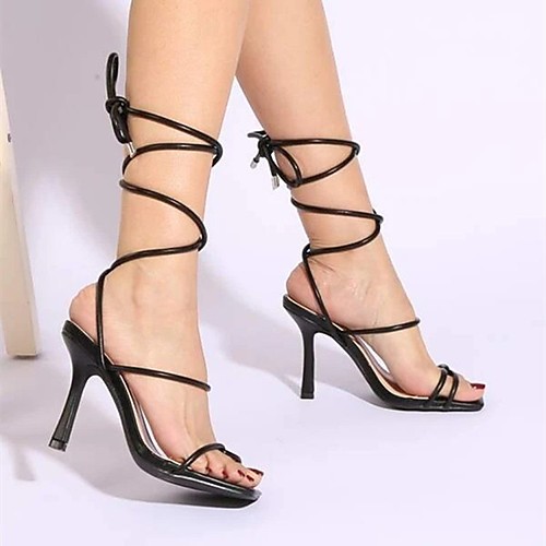 

Women's Sandals Lace up Pumps Square Toe PU Solid Colored White Black