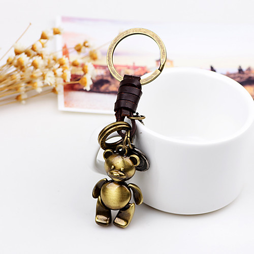 

cute bear doll keychain, alloy retro braided leather cord, creative jewelry