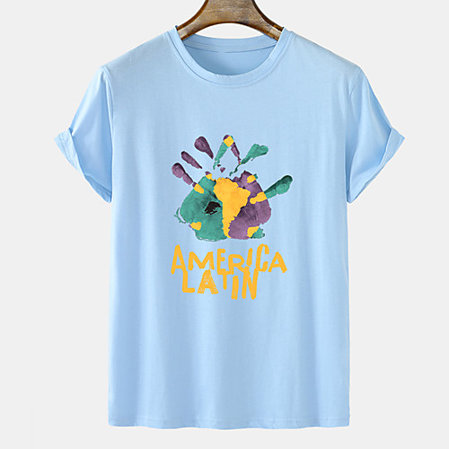 

Men's Unisex Tee T shirt Hot Stamping Graphic Prints Hand Plus Size Short Sleeve Casual Tops Cotton Basic Designer Big and Tall Blue Blushing Pink Orange