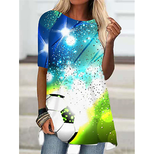 

Women's T Shirt Dress Tee Dress Short Mini Dress Blue Green Black Half Sleeve Print Print Fall Summer Round Neck Casual Holiday 2021 S M L XL XXL 3XL