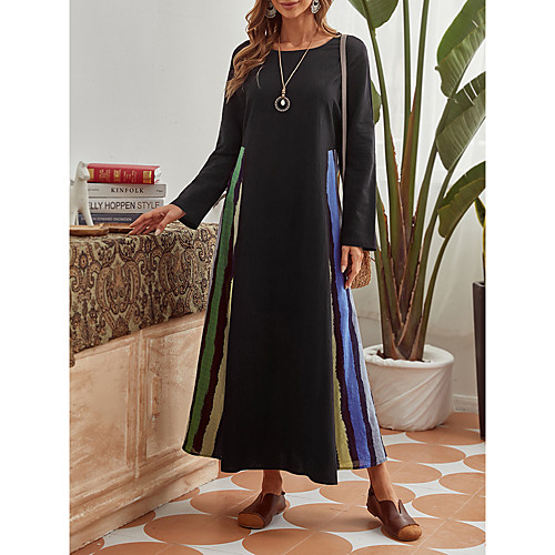 

Women's Swing Dress Maxi long Dress Black Long Sleeve Solid Color Spring Summer Casual Loose S M L XL XXL / Plus Size / Plus Size