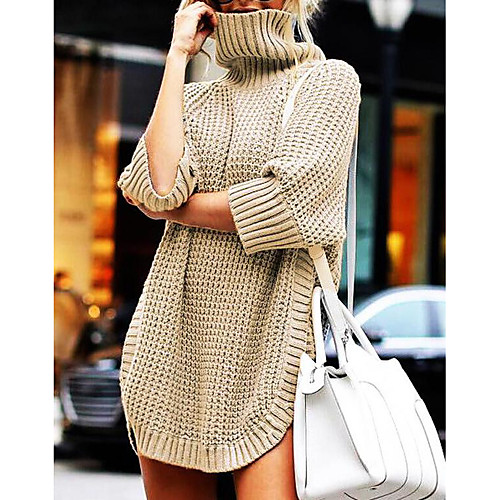 

Women's Solid Color Pullover Cotton Long Sleeve Sweater Cardigans High Neck Navy Gray khaki