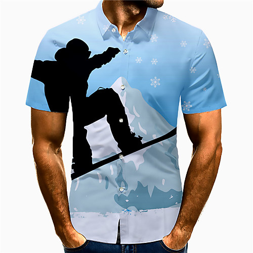 

Men's Shirt 3D Print Scenery Portrait Plus Size 3D Print Button-Down Short Sleeve Casual Tops Casual Fashion Breathable Comfortable Blue / Sports