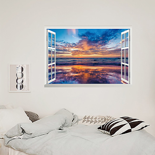 

3D False Window Seaside Sunset Home Children's Room Background Decoration Can Be Removed Stickers