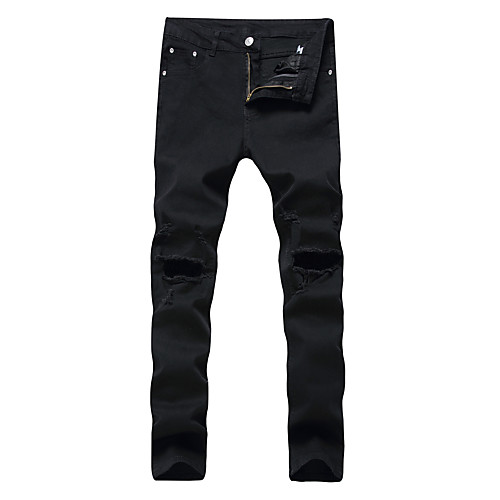

Men's Chino Ripped Casual Daily Straight Jeans Pants Solid Colored Full Length Pocket Red Black Light Blue