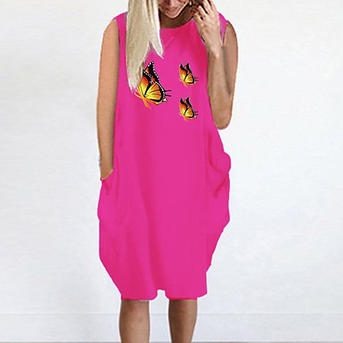 

Women's T Shirt Dress Tee Dress Knee Length Dress Blue Yellow Fuchsia Gray Green White Black Sleeveless Print Summer Round Neck Casual Oversized 2021 S M L XL XXL 3XL 4XL 5XL