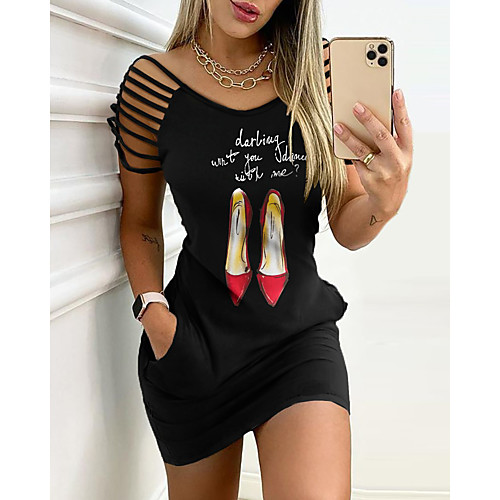 

Women's Sheath Dress Short Mini Dress Blushing Pink Red Short Sleeve Print Print Summer Round Neck Sexy Club Cap Sleeve Slim 2021 S M L XL XXL