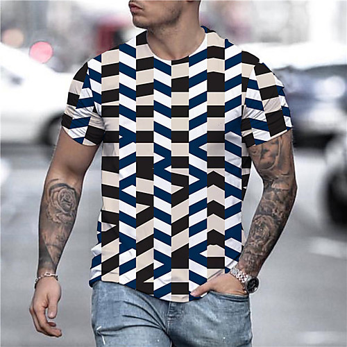 

Men's Tee T shirt Shirt 3D Print Graphic Prints Geometry Print Short Sleeve Daily Tops Casual Designer Big and Tall Blue