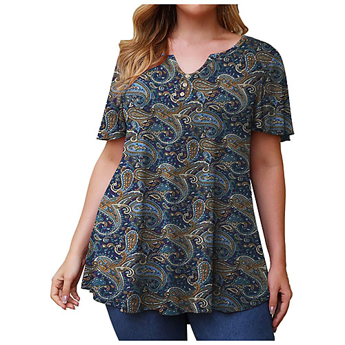 

Women's Plus Size Tops T shirt Floral Paisley Short Sleeve Round Neck Summer Purple Gray Green Big Size L XL XXL XXXL 4XL