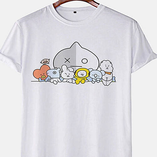 

Men's Unisex Tee T shirt Hot Stamping Cartoon Plus Size Print Short Sleeve Casual Tops Cotton Basic Designer Big and Tall White