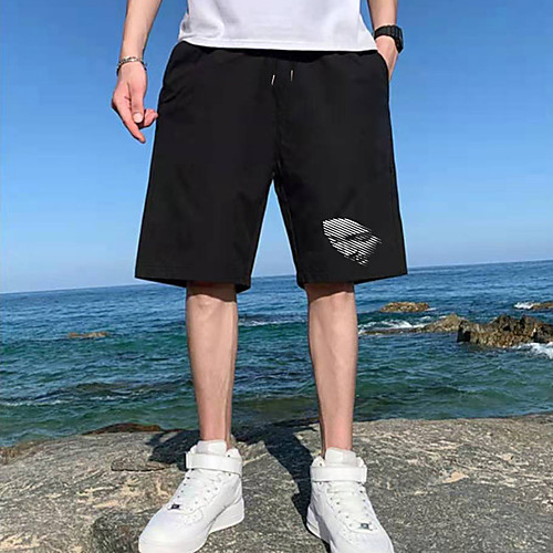 

Men's Shorts Sports Casual Daily Shorts Pants Stripe Short Drawstring Pocket Print Black