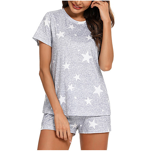 

Women's Loungewear Pajamas Sets 2 Piece Print Cotton Blend Polyester Casual T shirt Shorts Street Daily Wear Short Sleeve / 2 Pieces