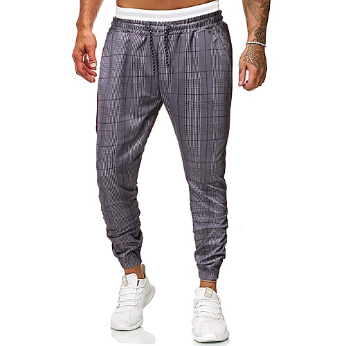 

Men's Chino Sports Sport Daily Chinos Pants Lattice Full Length Light Grey