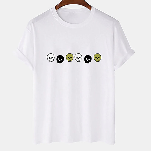 

Men's Unisex Tee T shirt Hot Stamping Cartoon Graphic Prints Skull Plus Size Print Short Sleeve Casual Tops Cotton Basic Designer Big and Tall White Black Khaki