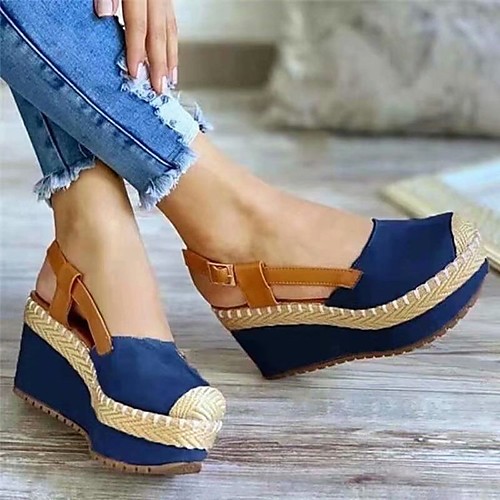 

Women's Sandals Espadrilles Platform Sandals Wedge Heel Round Toe PU Solid Colored Black Blue Brown