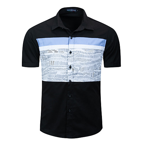 

Men's Shirt Color Block Button-Down Short Sleeve Street Tops Cotton Casual Fashion Comfortable Black