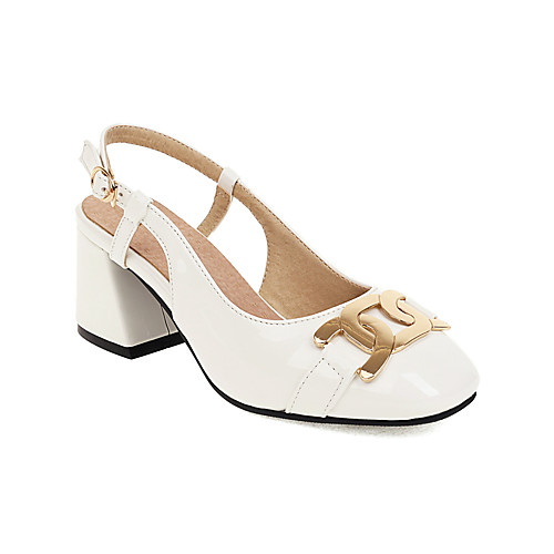 

Women's Sandals Chunky Heel Square Toe PU Buckle Sequin Solid Colored White Black Beige
