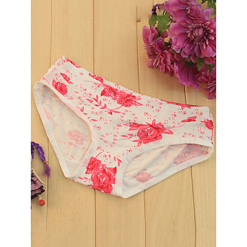 

Women's Print Brief Micro-elastic Mid Waist Cotton 1 PC Rose Red One-Size