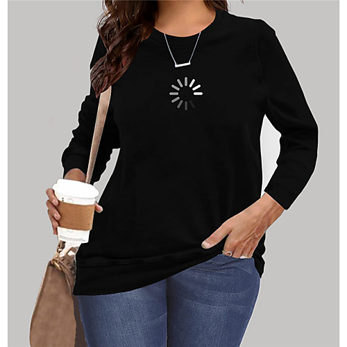 

Women's Plus Size Tops Sweatshirt Graphic Print Long Sleeve Crewneck Basic Black Big Size XL XXL 3XL 4XL 5XL