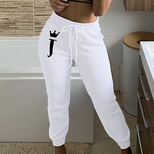 

Women's Streetwear Sweatpants Comfort Going out Weekend Jogger Pants Graphic Prints Letter Full Length Elastic Drawstring Design Print White Gray