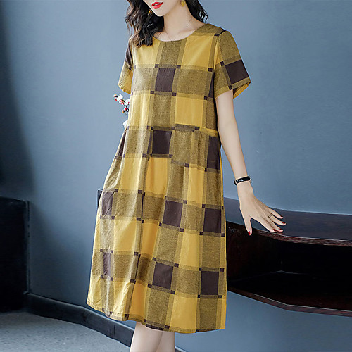 

Women's A Line Dress Knee Length Dress Purple Yellow Short Sleeve Pattern Summer Casual 2021 M L XL XXL XXXL 4XL