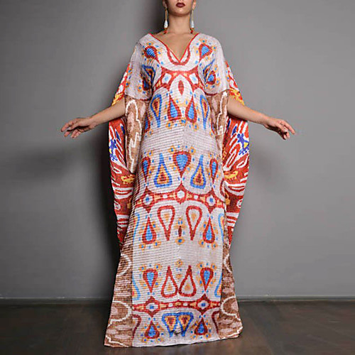 

Women's A Line Dress Maxi long Dress QQ02810 Short Sleeve Pattern Summer Casual 2021 S M L XL XXL 3XL 4XL 5XL / Plus Size / Plus Size