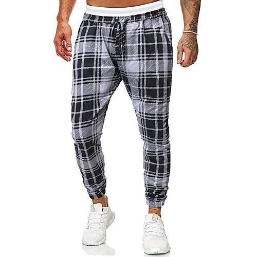 

Men's Chino Sports Sport Daily Chinos Pants Lattice Full Length Red Light Grey