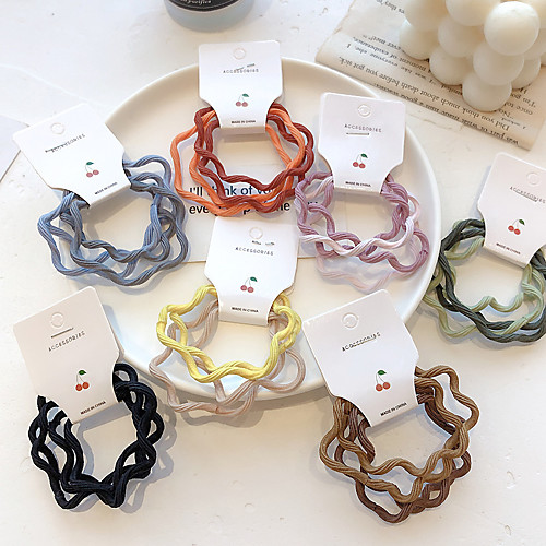 

4 Pack Candy-colored Wavy Hair Rope Instant Noodles Basic Hair Band Gir lCute Leather Case Ins Tie Rope Elastic Woman