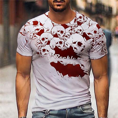 

Men's Unisex Tee T shirt Shirt 3D Print Graphic Prints Skull Print Short Sleeve Daily Tops Casual Designer Big and Tall Red / White