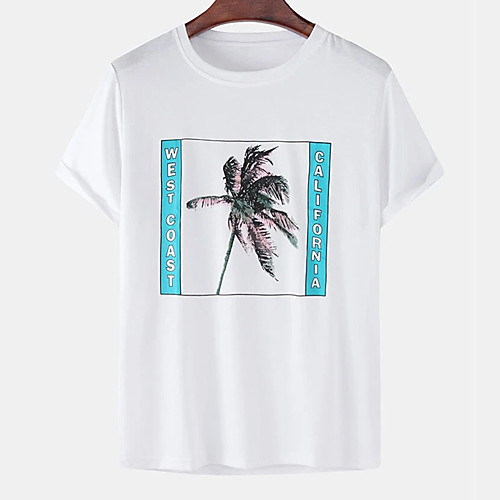 

Men's Unisex Tee T shirt Hot Stamping Graphic Prints Coconut Tree Letter Plus Size Print Short Sleeve Casual Tops Cotton Basic Designer Big and Tall White
