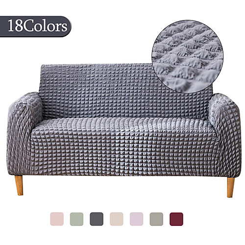 

Stretch Sofa Cover Slipcover Bubble Lattice Elastic Sectional Couch Armchair Loveseat 4 or 3 Seater L ShapeWhite Grey BlackPlainSolidSoft Durable Washable