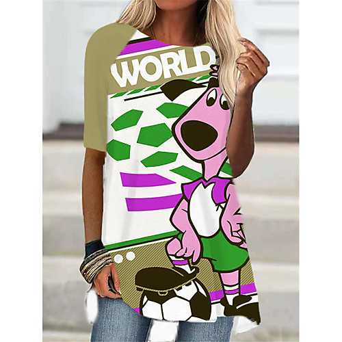 

Women's T Shirt Dress Tee Dress Short Mini Dress Blue Green Half Sleeve Striped Letter Print Fall Summer Round Neck Casual Holiday 2021 S M L XL XXL 3XL