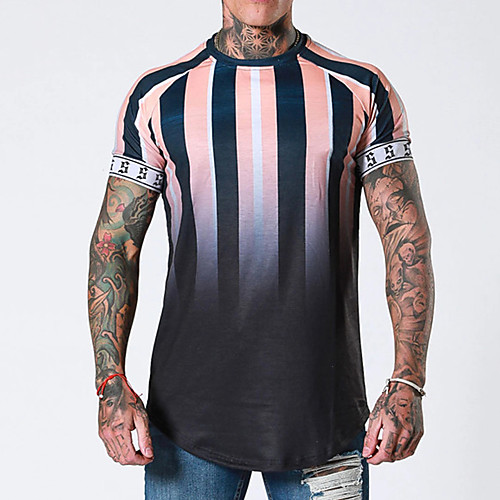

Men's Unisex Tee T shirt 3D Print Striped Gradient Graphic Prints Plus Size 3D Print Short Sleeve Casual Tops Basic Designer Big and Tall Light Pink Blue Red