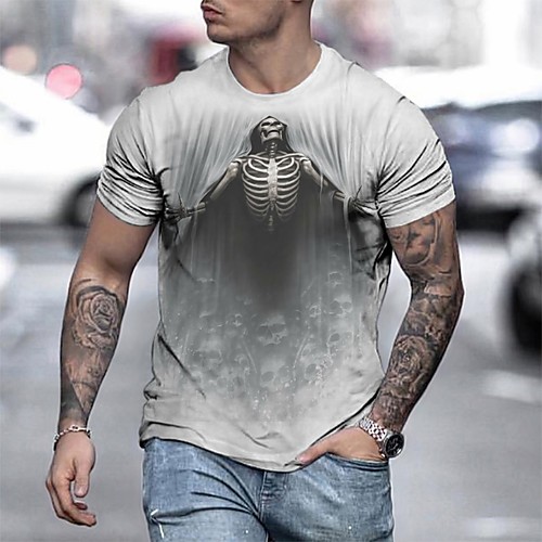 

Men's Tee T shirt Shirt 3D Print Graphic Skull Plus Size Short Sleeve Casual Tops Basic Designer Slim Fit Big and Tall Yellow Blushing Pink Black