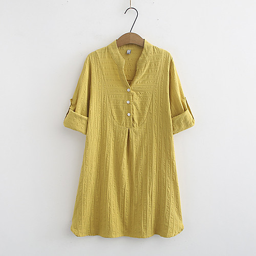 

Women's Plus Size Tops Shirt Solid Color Long Sleeve V Neck Yellow White Navy Blue Big Size XL 2XL 3XL 4XL