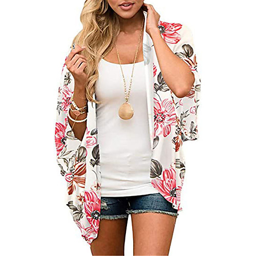 

Women's Swimsuit Cover Up Beach Top Swimsuit Print Floral Green White Light gray Black Dark Gray Swimwear V Wire Bathing Suits New Casual / Padless