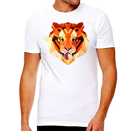 

Men's Unisex Tee T shirt Hot Stamping Graphic Prints Tiger Plus Size Print Short Sleeve Casual Tops Cotton Basic Designer Big and Tall White