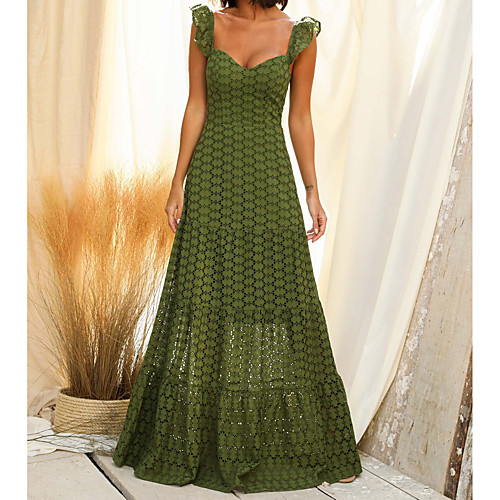 

Women's A Line Dress Maxi long Dress Green Sleeveless Solid Color Spring Summer Casual 2021 S M L XL