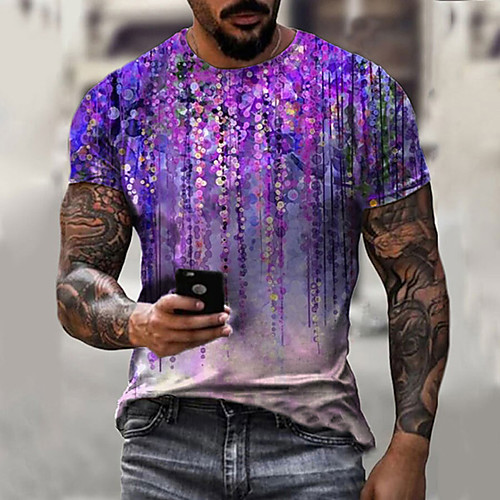 

Men's Tee T shirt Shirt 3D Print Floral Graphic Plus Size Short Sleeve Casual Tops Basic Designer Slim Fit Big and Tall Blue Purple