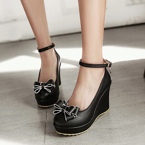 

Women's Heels Wedge Heel Round Toe PU Synthetics White Black Pink
