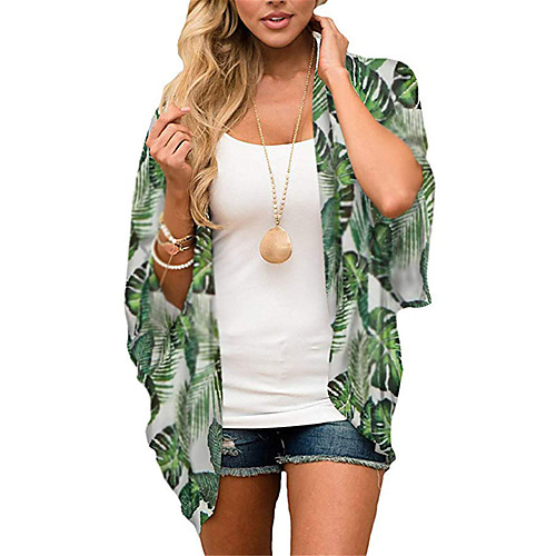 

Women's Swimsuit Cover Up Beach Top Swimsuit Print Floral Leopard Yellow Blushing Pink Gray Green White Swimwear V Wire Bathing Suits New Casual / Padless