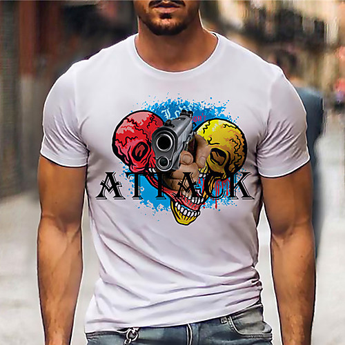 

Men's Unisex Tee T shirt Hot Stamping Graphic Prints Weapon Plus Size Print Short Sleeve Casual Tops Basic Designer Big and Tall White