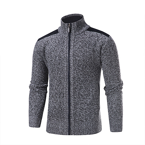 

Men's Solid Color Cardigan Long Sleeve Sweater Cardigans Stand Collar Winter Light gray Dark Gray Brown