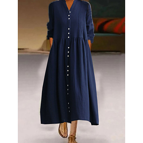 

Women's A Line Dress Midi Dress Blue White Long Sleeve Solid Color Summer Casual 2021 L code (120-140 kg) XL code (140-160 kg) M code (100-120 kg) 2XL code (160-180 kg) / Cotton / Cotton