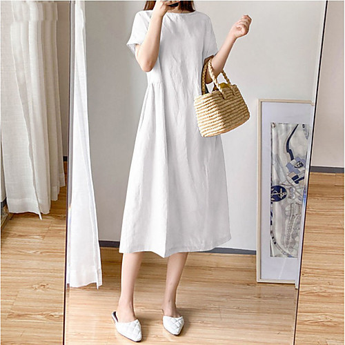 

Women's T Shirt Dress Tee Dress Maxi long Dress Light Blue Lavender Orange White Black Red Navy Blue Dark Blue Short Sleeve Solid Color Spring Summer Casual 2021 M L XL XXL XXXL 4XL